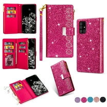 Allytech Flip Cover for Samsung Galaxy A71 5G, PU Leather Glitter Bling Design Kickstand Shockproof Multiple Cards Slots Zipper Pocket Wallet Case Cover for Girls Women, Rose