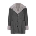 thumbnail image 4 of Herrnalise Women's Winter Warm Sherpa Lined Suede Leather Longline Coat with Horn Buttons Dark Gray,S, 4 of 6