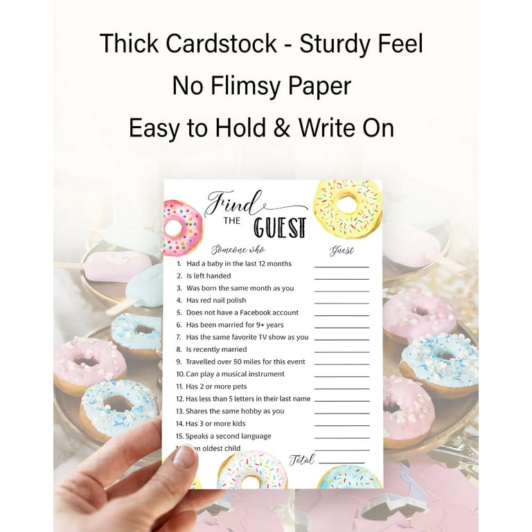 DONUT Baby Shower Game — FIND THE GUEST Baby Shower Game — Pack of 25 — Doughnut Theme Baby Shower, Icebreaker Baby Shower Party Game, Donut Guess Who Came to the party Game, Pink Blue Baby Sprinkle G