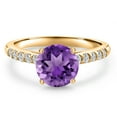 thumbnail image 3 of Gem Stone King 10K Yellow Gold Purple Amethyst and Lab Grown Diamond Engagement Ring for Women | 1.90 Cttw | Round 8MM | Gemstone February Birthstone | Size 7, 3 of 6