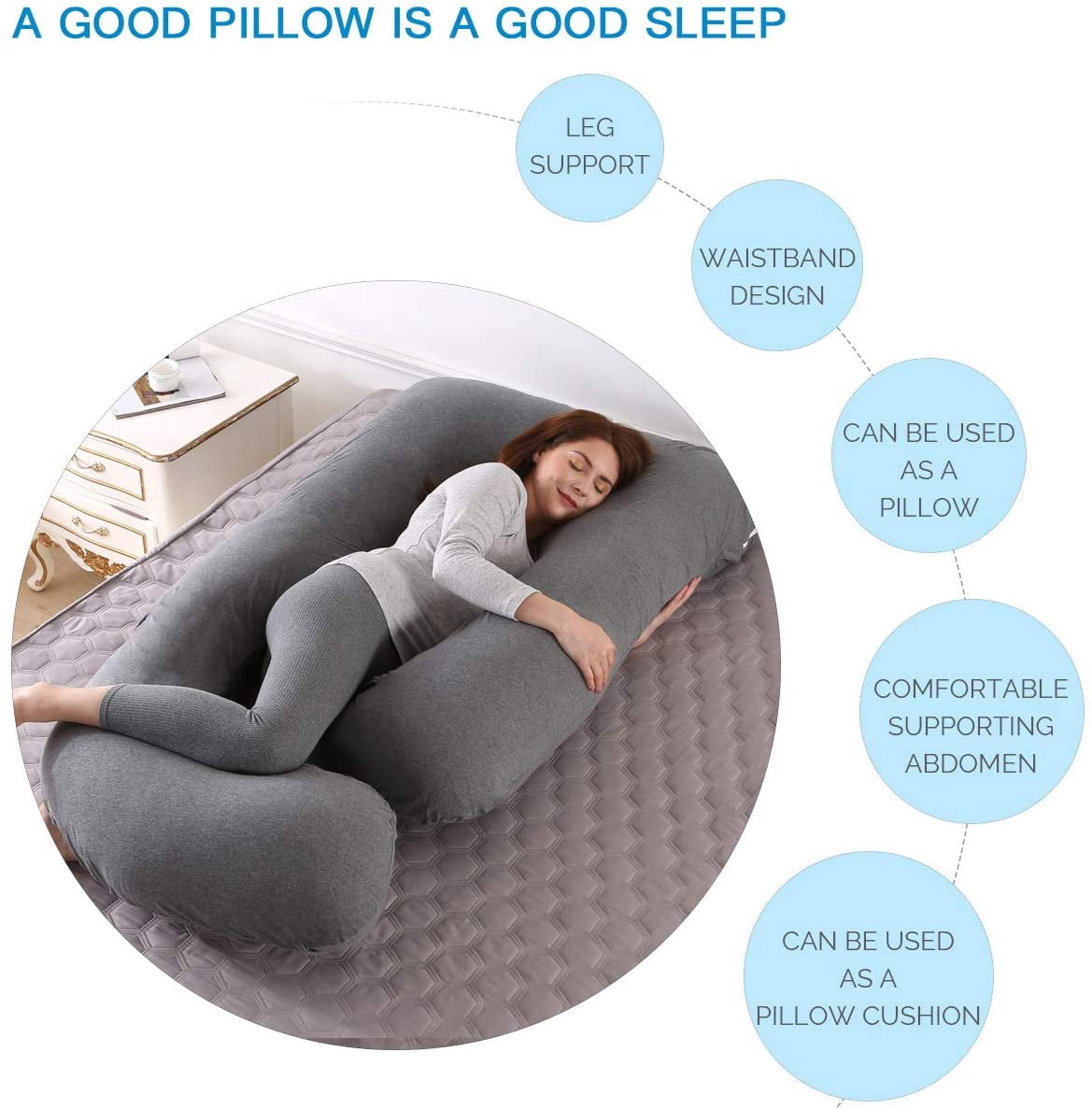 Pregnancy Pillow for Sleeping, Extra Large J Shaped Body Pillow, Maternity Pillow for Pregnant Women with Cotton Cover, Dark Grey,57x27.5 inch