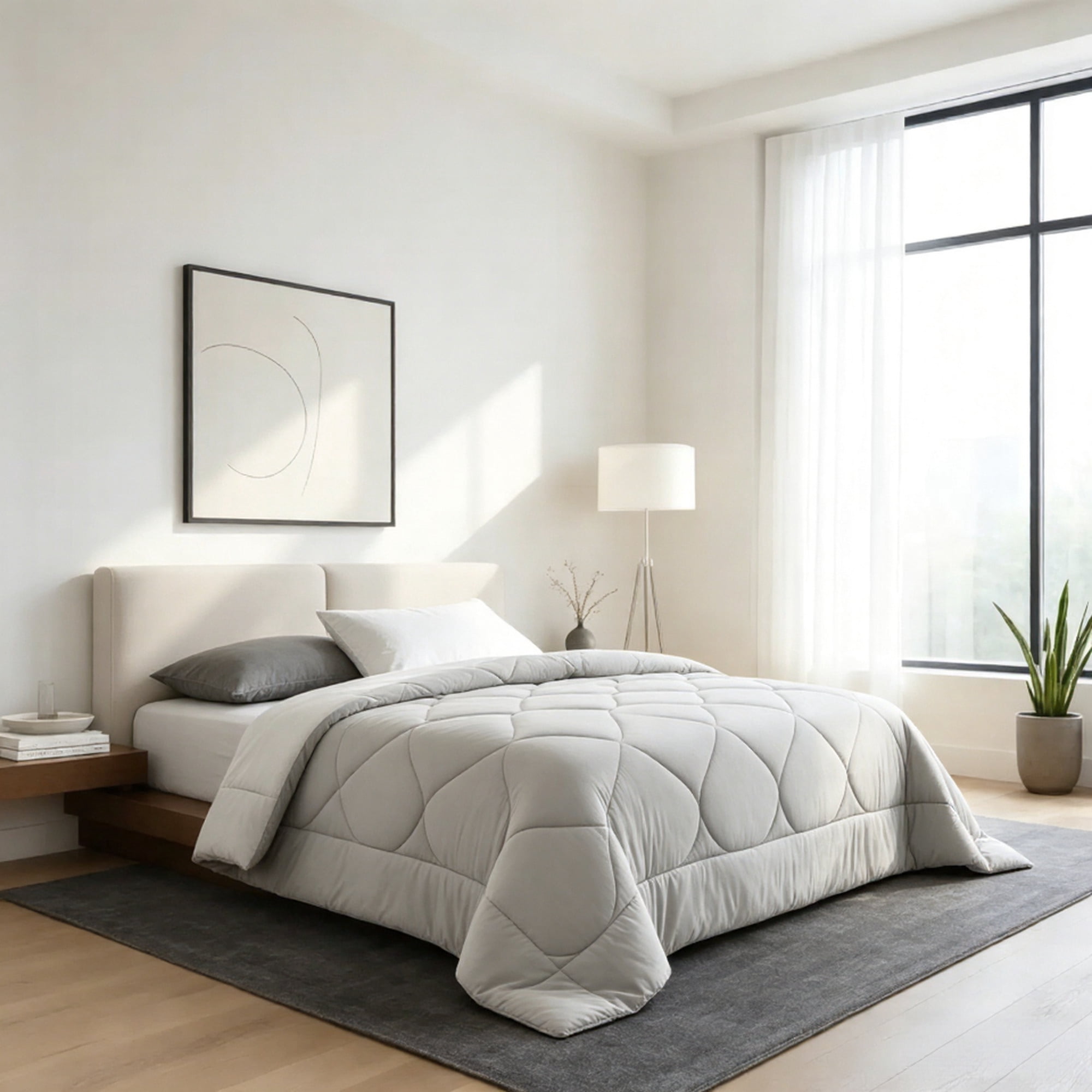 Bestier Sorona Eco Fabric Comforter Queen Size| Extra Fluffy Down Alternative Duvet Skin-Friendly Bedding for All Season, Machine Washable, Grey (90x90 inches)