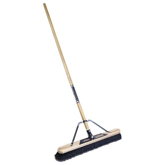 Push Broom 24 Inch - 60 Inch Handle, Light-Duty Polypropylene Bristle Floor Broom for Smooth Surfaces - Hardwood Block, Bolt-On Connection