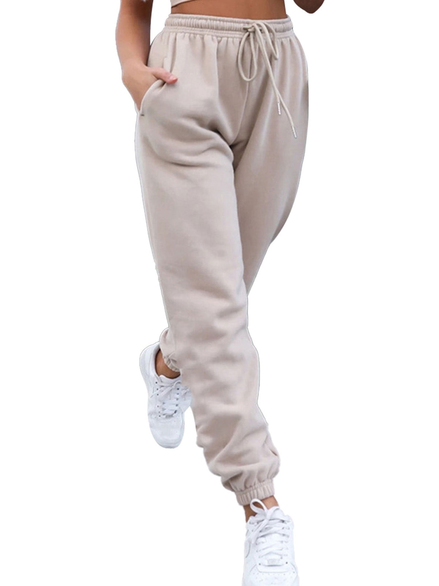 Canrulo Women's Sweatpants Drawstring Jogger Pants Cinch Bottom Trousers  Khaki S