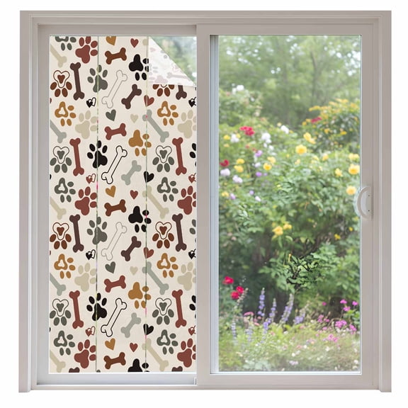 Dog Claws Window Privacy Film Dog Bones Love Cute Cartoon Texture Decorative Glass Window Film UV Blocking Static Cling Non-Adhesive Sticker Covering for Home Door 35.4x78.7 inches