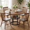thumbnail image 1 of Garvee 47 Inch Round Dining Table for 4-6 People with Storage Shelf, Kitchen Table & Office Desk, Sturdy Metal Frame for Small Space, Brown, 1 of 8