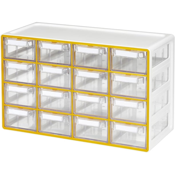 Gabinete mediano de 16 cajones, organizador transparente apilable para hardware, abalorio, ladrillos de plástico, oficina y almacenamiento de manualidades