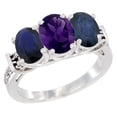 thumbnail image 1 of 10K White Gold Natural Amethyst & Blue Sapphire Sides Ring 3-Stone Oval Diamond Accent, sizes 5 - 10, 1 of 3