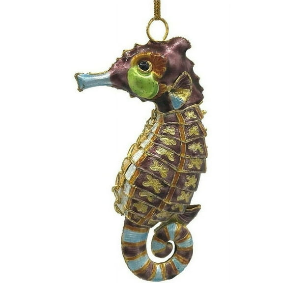 Purple Cloisonne Articulated Seahorse Ornament