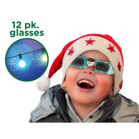 Holiday Specs 3D GLASSES-12pk Including Custom Designed Snowman Glasses, Look through Glasses and see Snowmen, Snowflakes, Santa, Gingerbread Men, Candy Canes or Reindeer Appear before your Eyes!