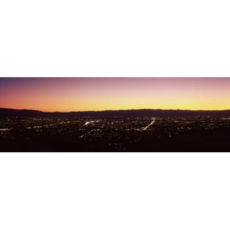 City lit up at dusk Silicon Valley San Jose Santa Clara County San Francisco Bay California USA Canvas Art - Panoramic Images (18 x