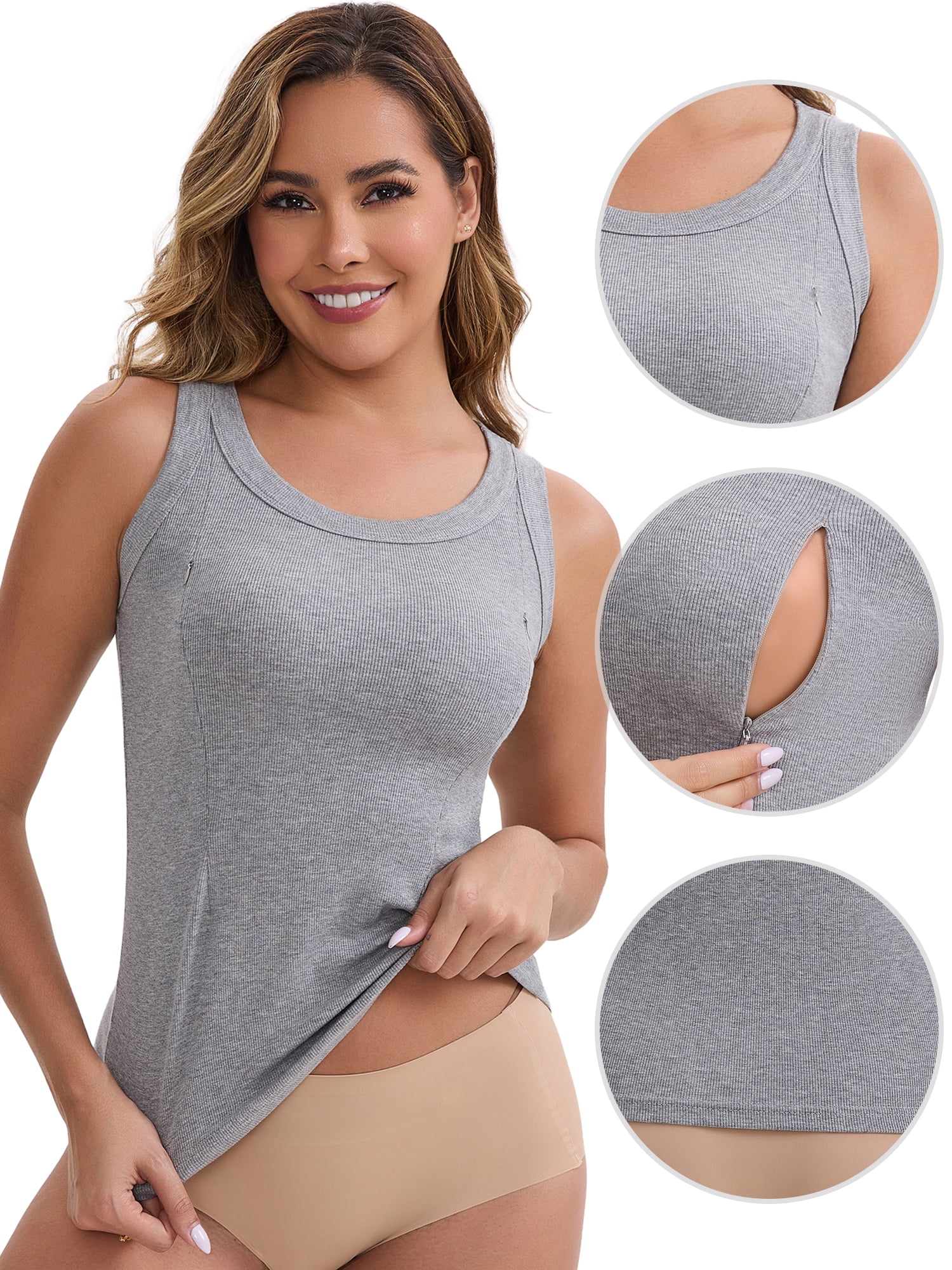 DARING DIVA Women's Breastfeeding Scoop Neck Undershirts Tank Tops S Light Gray
