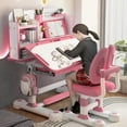 thumbnail image 4 of Cixusio Height Adjustable Kids Desk and Chair Set Children Multifunctional Interactive Workstation Study Table Ergonomic Desk Chair w/Book Stand Tilting Desktop & Drawer for School Writing Study Play, 4 of 13
