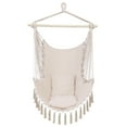 thumbnail image 3 of IVV Tassel Hammock Chair Hanging Rope Swing, Beige Cotton Boho Macrame Hanging Chair with 2 Pillows and Galvanized Iron Support Bar for Bedroom Patio Balcony Front Porch, Max 198LBS, 3 of 8