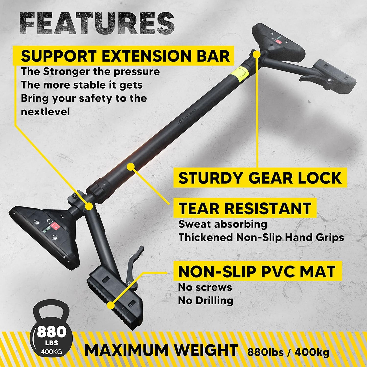 Dual-Security Pull Up Bar for Heavy Duty Upper Body Training with Two-Way Support