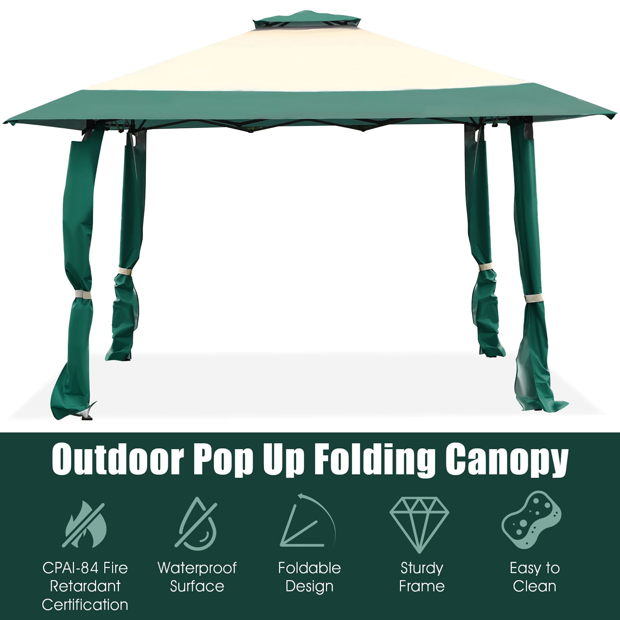 Costway 13'x13' Gazebo  Canopy  Shelter Awning Tent Patio Garden Green
