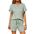 thumbnail image 2 of Bixock Womens 2 Piece Loungewear Sets Casual Summer Outfits Crew Neck Ruffle Short Sleeve Top and Drawstring Pocket Shorts Sleepwear, 2 of 7