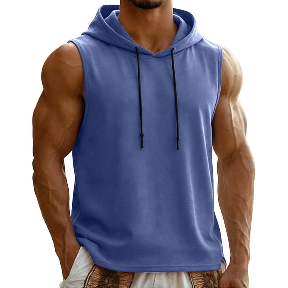 HBGVBA Men's Hoodie Tank Tops,Workout Sleeveless Muscle Tee,Solid Color Hooded Casual Daily Workout Tank Top