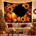 thumbnail image 3 of Pumpkins & Sunflowers on Solid Black Background, Cozy Rustic for Nature Lovers, Autumn Harvest Wall Art, Thanksgiving Gift Tapestry Wall Hanging for Living Room and Bedroom, 3 of 7