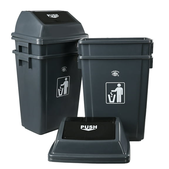 Saedy 4 Pack 40 Liter Swing Lid Trash Cans, Large Gray Plastic Waste Bins