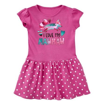 

Inktastic I Love My Mawmaw Pink and Blue Fox with Hearts Gift Baby Girl Dress