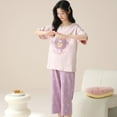thumbnail image 3 of Defitshape Women's Capri Pajama Set Crew Neck Pjs Short Sleeve Cute 100 Cotton Cartoon Printed Elastic Summer Fashion Elastic Band Pj Sleepwear Style7 X-Large, 3 of 5