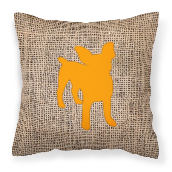 Carolines Treasures BB1108-BL-OR-PW1414 Chihuahua Burlap and Orange Canvas Fabric Decorative Pillow BB1108 14Hx14W