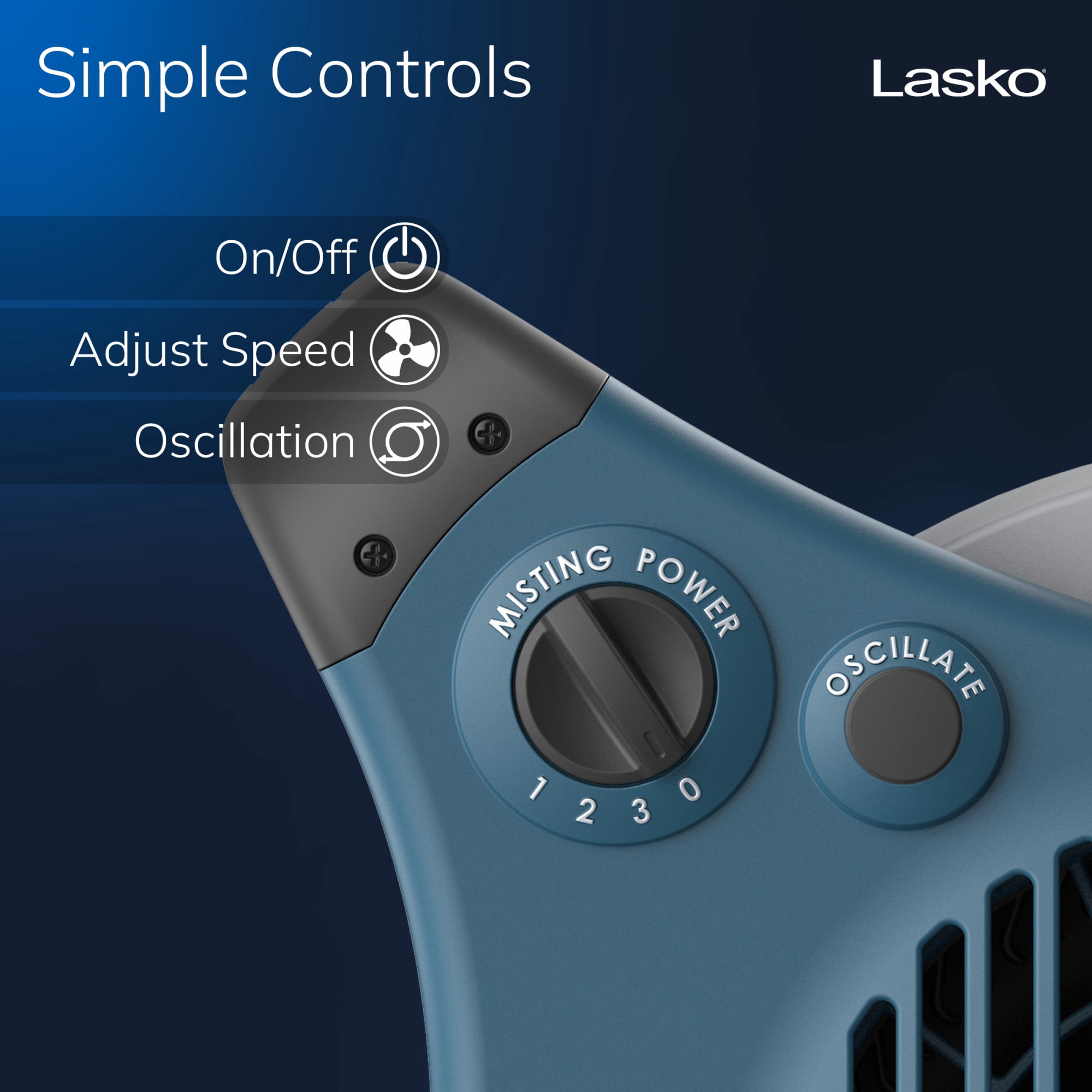 Lasko Misto 15" Outdoor Misting Fan, Pivoting Patio Cooling Fan with 3 Speeds, GFCI Safety Cord, Blue, 7054