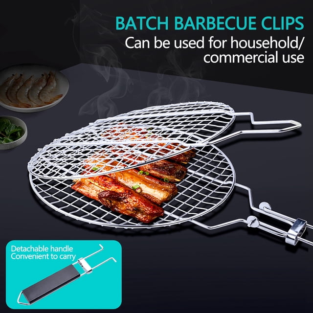 Stainless Steel Rings, Stainless Steel Folding Grill Net Clip Grill Net Detachable Barbecue Grill Thickened Bbq Grill Basket