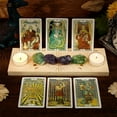 thumbnail image 6 of 1 pc 9.5x3.4x0.6 Inch Wooden Tarot Card Stand 2-Slot Candle Holder Moon Phase Eye Pattern Carved Rectangle Shaped Thick Altar Display Stand Holder for Witch Divination Tools Wiccan Supplies, 6 of 7