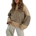 thumbnail image 2 of Women'S Oversized Long Sleeve Fuzzy Knit Casual Chunky Pullover Sweater Fall Outfits Clothes Camel Black Stripe XL, 2 of 8