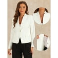 thumbnail image 2 of DARING DIVA Women's Business Casual Notched Stand Collar Work Blazer XS Beige White, 2 of 6