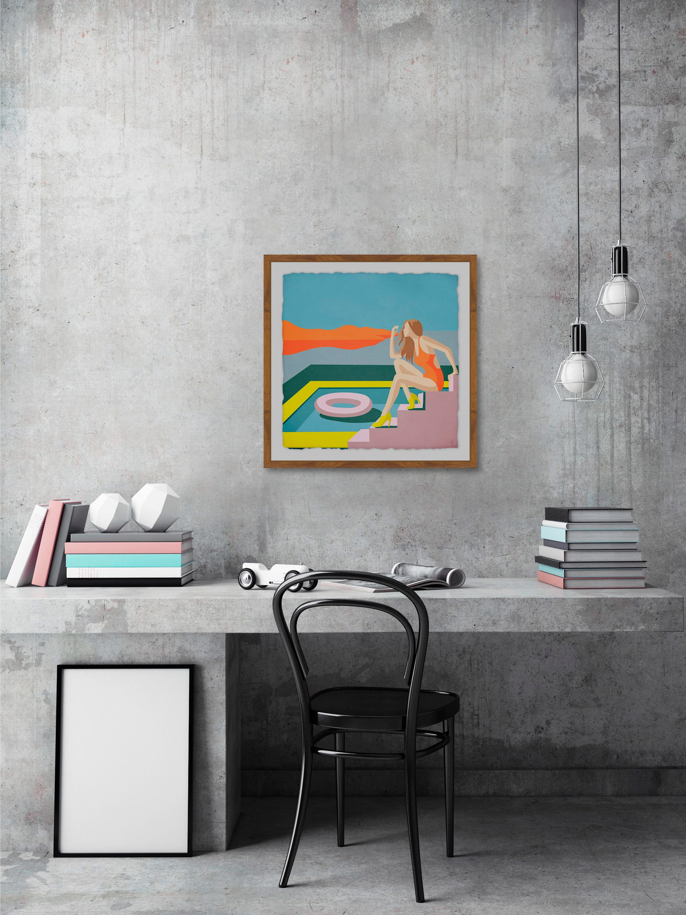 Waiting on the Steps Framed Painting Print
