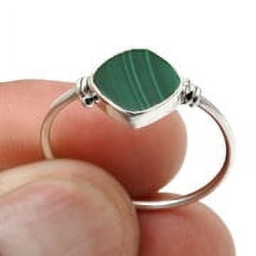 Square Natural Malachite 925 Sterling Silver Promise Band Ring Jewelry