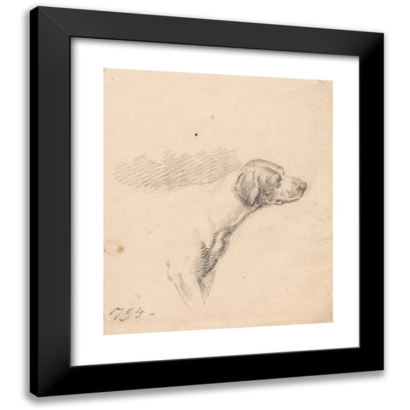 George Morland 12x14 Black Modern Framed Museum Art Print Titled - Study of a Hound; Head and Shoulders, Facing Right (1794)