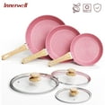 thumbnail image 1 of Innerwell Nonstick Frying Pan Set, 6-Piece, Pink, Includes 8-Inch, 9.5-Inch, 11-Inch Pans with Lids, 1 of 1
