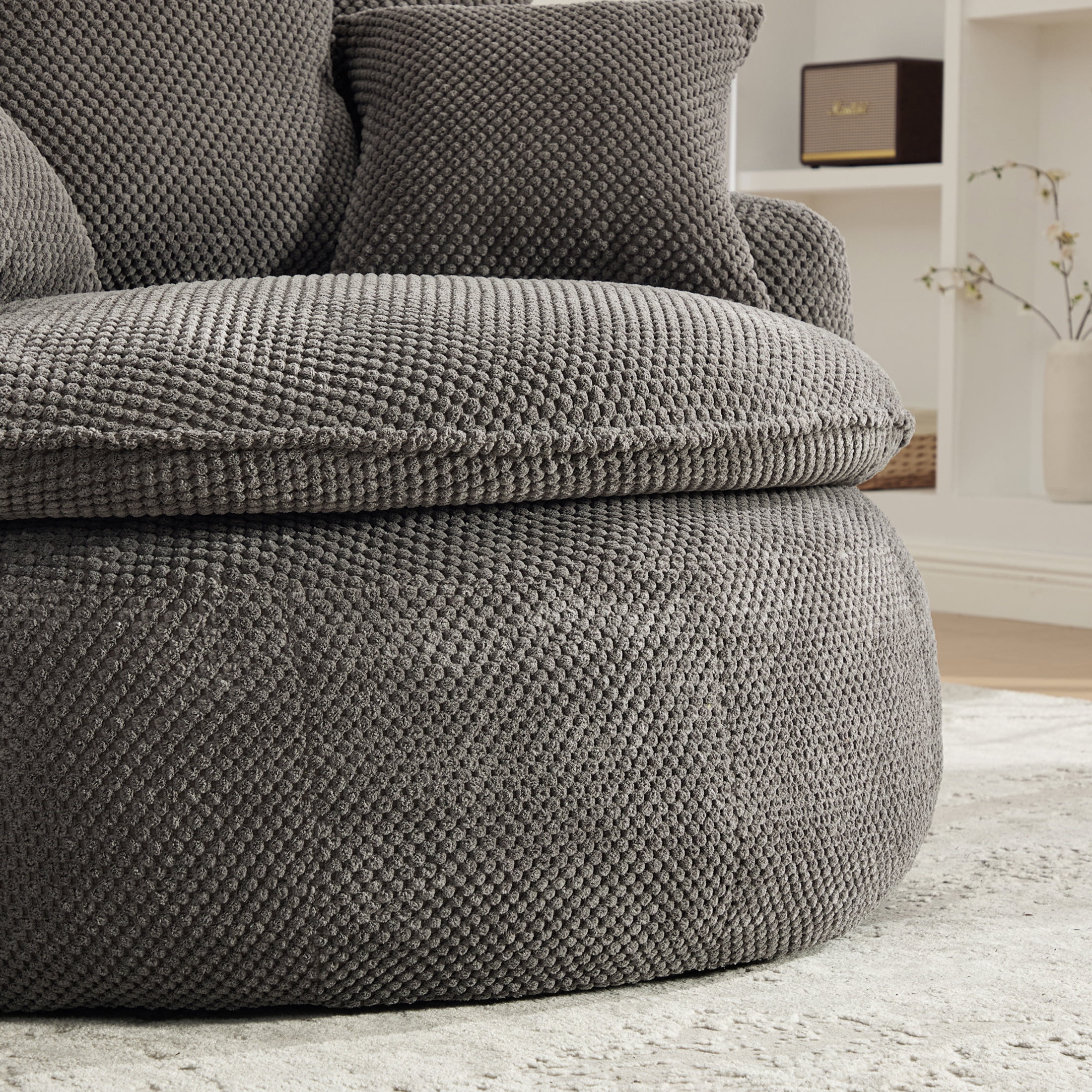 GDF Studio 53.15-Inch Oversized Pumpkin-Shaped Lounge Chair with Footstool Ottoman, Gray