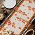 thumbnail image 2 of ERUNPONLY Orange Gnomes Table Runner - 72 Inch Long Sunflower Pumpkin Leaves Vintage Beige Check Cotton Linen Blended Dress Scarves Farmhouse Table Runner for Kitchen Dining, Coffee Table, 14" x 72", 2 of 8