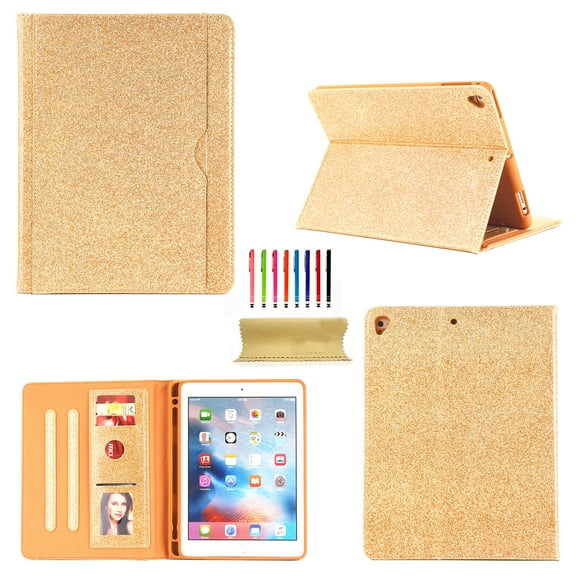 iPad 9.7" Case, New iPad 9.7-inch 2018 2017/iPad Air 2 1/iPad Pro 9.7" Cover, Allytech Bling Giltter Wallet Case Book Style Full Body Protective Case with Document Pocket, Auto Wake Sleep, Gold