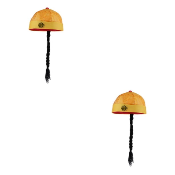 Naiovety Chinese Oriental Cap with Ponytail Hat Child Props Cosplay Amarillo 55cm 2Conjunto