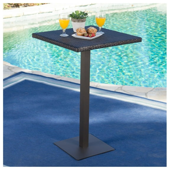 Rattan Bar Table 26 Inch Square - Multibrown Wicker Outdoor Patio Bistro Table - Iron Frame, Hand Crafted, Assembly Required Brown Multi   Rattan