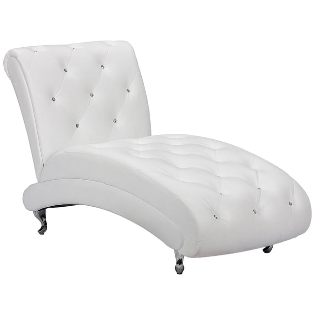 Bowery Hill Mid-Century Faux Leather Tufted Chaise Lounge in White
