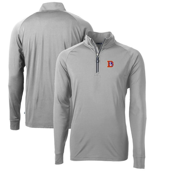 Men's Cutter & Buck Gray Denver Broncos Adapt Eco Knit Stretch Recycled Big & Tall Quarter-Zip Throwback Pullover Top