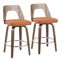 Trilogy Mid-Century Modern Counter Stool In Walnut And Orange Fabric - Set Of 2