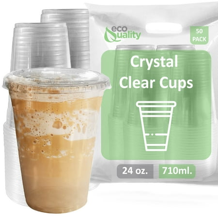 

[50 Count] 24 oz Clear Plastic Disposable PET Cups with Lids | Crystal Clear PET Cup | Cold Smoothie | Iced Coffee Go Cups | Ideal for Coffee Parfait Juice Soda Cocktail Party Cups (24OZ)