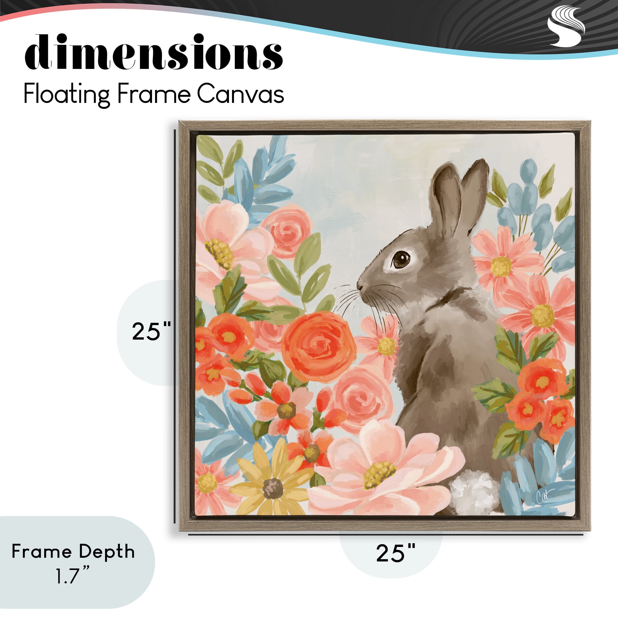 Stupell Industries Bunny In The Blooms Brown Framed Floater Canvas Wall Art, design by Cat Thurman Designs