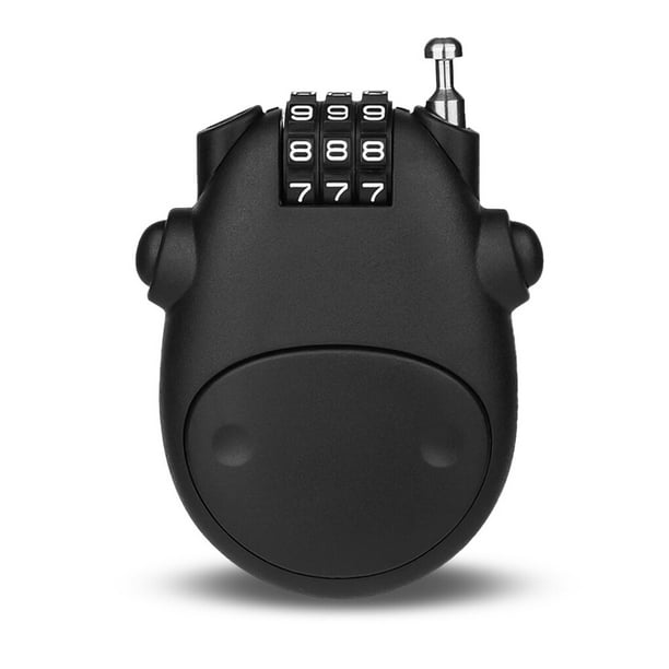 Wosthever Candado con código telescópico, Cable de acero de vaca de dibujos animados, candado con contraseña de alta resistencia, mochila, Bicicletas eléctricas Negro