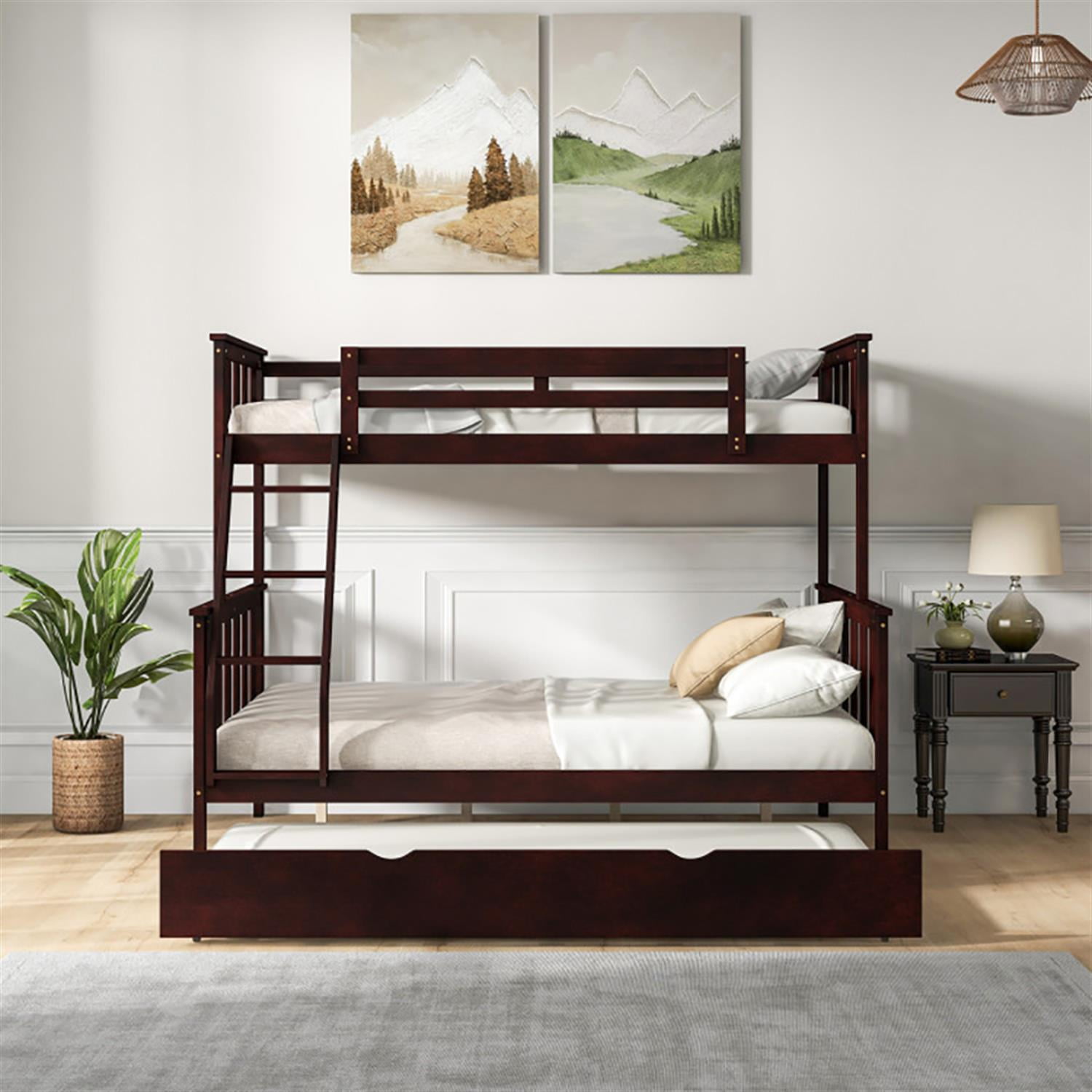 Demi Bonn 3-in-1 Twin Over Full Bunk Bed with Trundle and Ladder, Twin Bunk Beds, Bunk Beds, Black