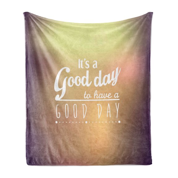 Wording Soft Flannel Fleece Throw Blanket, Day Words with Encouragement Theme Typography Design, Cozy Plush for Indoor and Outdoor Use, 60" x 80", Pale Yellow Pale Orange, by Ambesonne