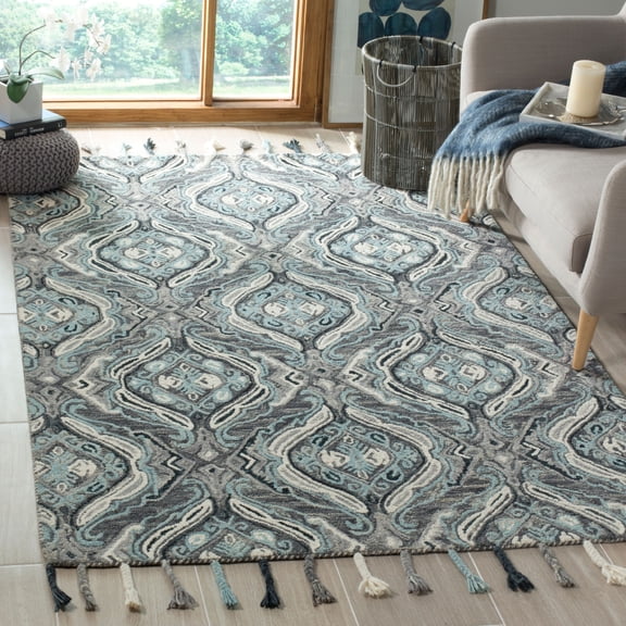 SAFAVIEH Suzani Davin Geometric Swirls Wool Area Rug, Grey/Light Blue, 3' x 5'